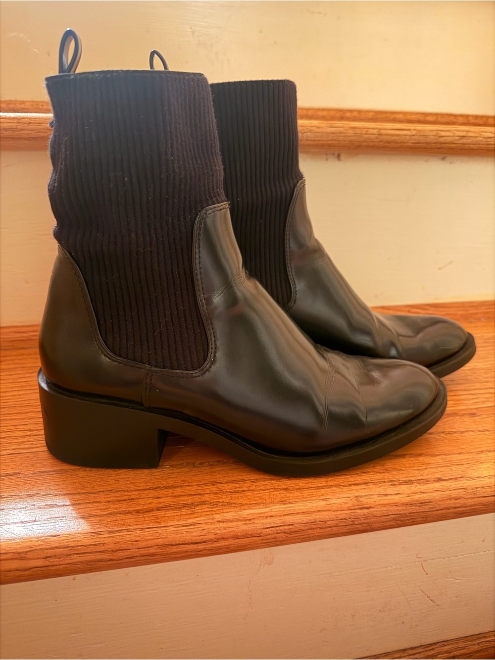 Zara | Black Faux Leather | Sock Chelsea Boots | Women’s size 8 / EU 39